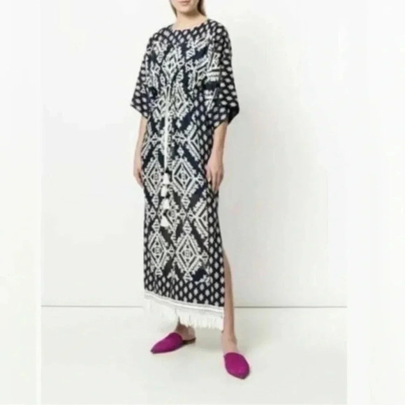 NEW Tory Burch Beatrice Dress Tapestry Geo Caftan Fringe Size 4 B472 - Picture 1 of 7